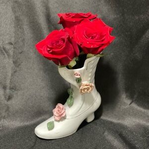 Vintage Shoe 👠 Heel Vase White Pink Floral 🌸